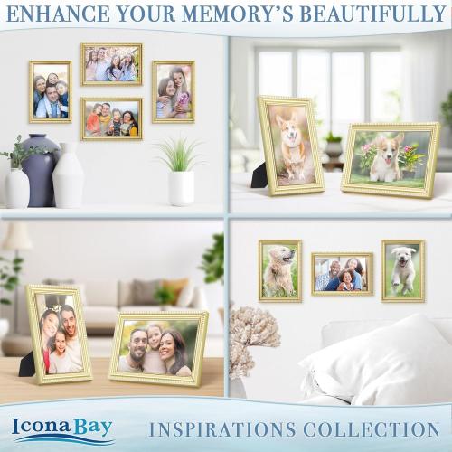 Icona Bay 4x6 Gold Picture Frame Beautifully Detailed Molding, Contemporary Picture Frame Set, Wall Mount or Table Top, Inspirations Collection