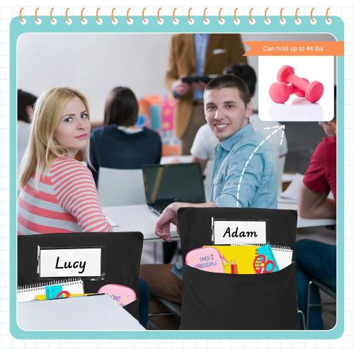 Classrooms Chair Pockets, 24 PCS Sturdy 18x20 Chair Bags for Classroom Chairback Pockets with Name Tags Storage for Supplies Classroom Organization Fits Most Student Chairs K-2 Teacher Essentials