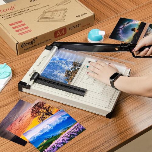 Ecraft 12 Guillotine Paper Cutter：Paper Trimmer Accurate Cutting with Safety Guard,15 Sheets Capacity,Magnetic Guide,Heavy Duty Metal Base, Perfect for Cardstock,Cardboard,Vinyl,Crafts & Photos