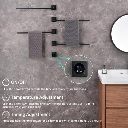 Electric Towel Warmer, 4 Bars 180° Rotating Heated Towel Rack, 75W Wall Mounted Towel Warmer with Built-in Timer, Smart WiFi Electric Towel Dryer for Bathroom (Black)