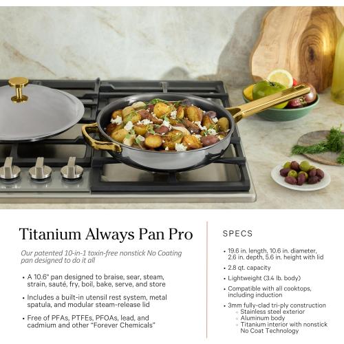 Our Place Titanium Pro Cookware Set | Pots and Pans Set with Always Pan Pro, Perfect Pot Pro & Minis | Non-Toxic No-Coating Nonstick | Induction & Oven-Safe up to 750°F | Gold