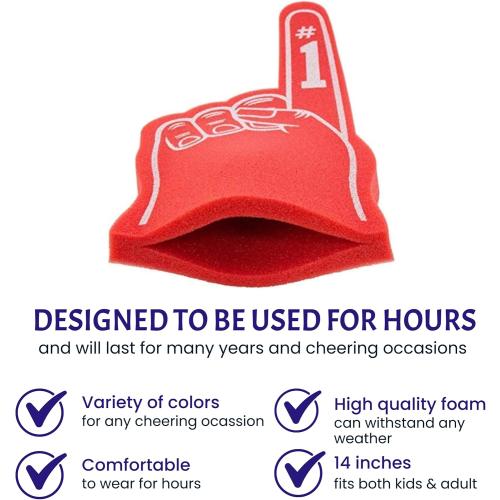 Giant Foam Finger 18 Inch- Number 1 Universal Foam Hand for All Occasions - Cheerleading for Sports - Exciting Vibrant Colors use as Celebration Pom Poms- Great for Sports Events Games School Business
