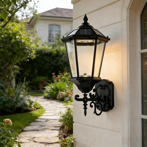 Fitsai Decorative Solar Wall Light Outdoor Lamp, Waterproof Dusk to Dawn Soalr Wall Lantern, LED Wall Mount Light Fixture, 21” Large, Aluminum Housing Plus Glass, Cool   Warm White(2 Pack)