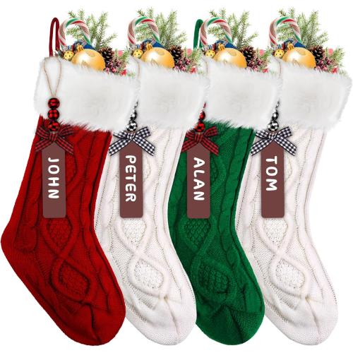 XIMISHOP 4PACK Christmas Stockings,18Inches Large Cable Knitted Stocking Personalized Xmas Hanging Stocking Decorations with for Holiday Christmas Party Family Decor(Green Red White
