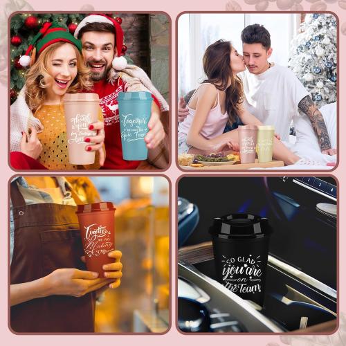 Pickmesh 60 Pcs Employee Appreciation Gifts Christmas Thank You Gift for Team Building 16 oz Teacher Plastic Coffee Cup with Lid Inspirational Travel Tumbler for Coworker Staff Pastor (Varicolored)