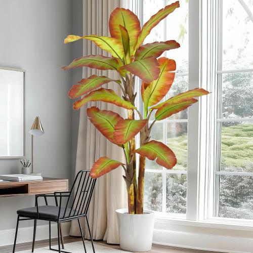 Artificial Banana Tree 8FT Tall Large Faux Trees with Realistic Leaves, Fake Banana Floor Potted Artificial Plants for Home Office Living Room Indoor Outdoor Decor (96in,1Pack)
