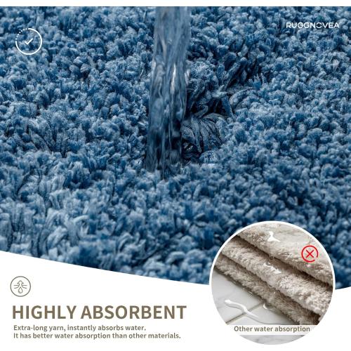 Bathroom Rugs Non Slip Washable 70x24, Ultra Thick Soft Microfiber Absorbent Bath Mats, High Density Foam Latex Non Slip Backing Bath Rugs, Fluffy Floor Carpet for Tub&Shower, Blue