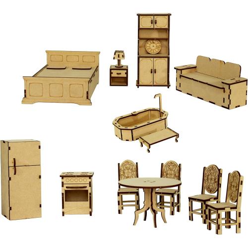 StonKraft Wooden Miniature Furniture - Home Decor, Construction Toy, Modeling Kit, School Project - Easy to Assemble (Extended Furniture)