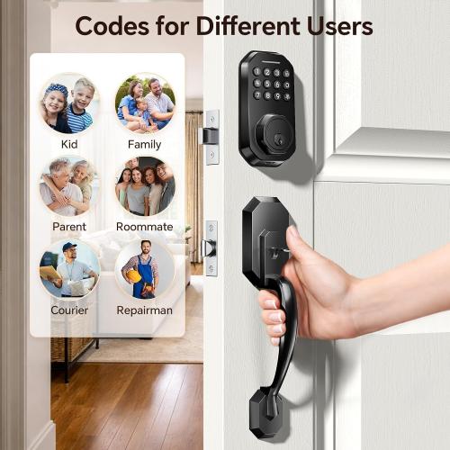 Ulecoce WiFi Smart Door Lock for Front Door, Keyless Entry Door Lock with App Control, Front Door Lock Set, Keypad Deadbolt with Handle Set, 5 Keys, Auto-Lock ＆ One-Touch Lock, One-time Codes, Black