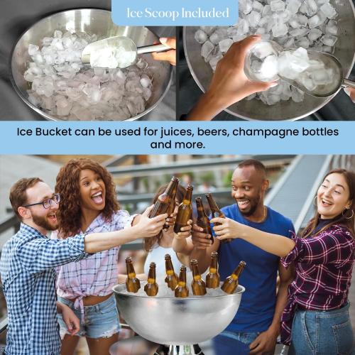 Premium 12L Large Ice Bucket for Parties – 16x16x10 Silver Stainless Steel Beverage Tub with Scoop – Insulated Ice Bucket for Cocktail Bar, Beers & Champagnes – 1.77kg Drink Bucket for Celebrations