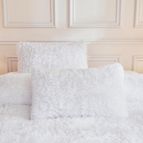 Andency Faux Fur White Comforter King Size, 3 Pieces Fluffy Fuzzy Plush Bedding Comforter Set (1 Shaggy Velvet Comforter & 2 Pillowcases), Soft Puffy Comfy Down Alternative Comforter Bedding Set