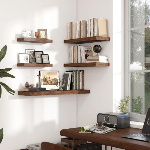 BROWN Heimlove 24 inch Floating Shelves for Wall,9.3 inch deep Brown Bathroom Over Toilet Shelf,Wall Mounted Rustic Wood Shelves for,Bedroom,Living Room,Kitchen,Office Decor Set of 2-Brown