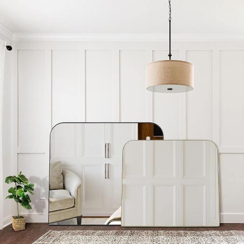 34x40'' Large Matte Black Arched Mantel Mirror Rounded Corner Wall Mirror for Bathroom, Living Room or Powder Room