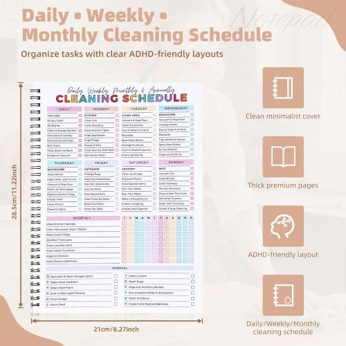 ADHD Cleaning Planner for Adults – Undated Daily, Weekly & Monthly Cleaning Schedule & Checklist – Household Chores Organizer Notebook for Home Management, Routine Tracking Family Cleaning Tasks