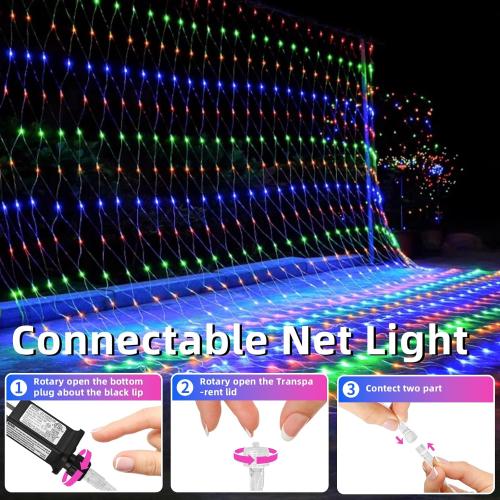 HeKation Christmas Net Lights Outdoor, 200 Led Christmas Bush Lights with 8 Modes, 6.6ft x 9.8ft, Timer, Connectable, Waterproof
