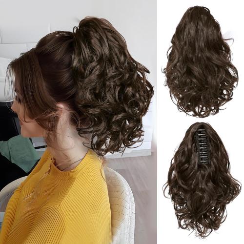 Ponytail Extension - Claw Clip Ponytail Extension for Women, Short Curly Pony Tails Hair Extensions, 10 Inch Fake Ponytail Wig for Daily Use