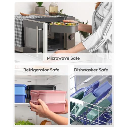 Adults Bento Box with Insulated Lunch Bag, 74oz Capacity 3 Stackable Leak-Proof Bento Box Built-In Utensil and Sauce, PFAS & BPA-Free, Microwave & Dishwasher Safe (Dusk Gray)