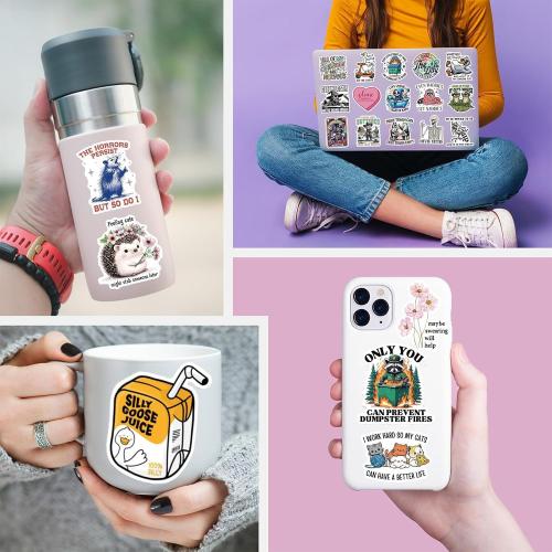 200 Pcs Holographic Funny Meme Stickers for Adults, Waterproof Vinyl Sarcastic Animal Decals with Raccoon, Frog, Possum & Skeleton Humor for Water Bottles, Laptop, Skateboard & Journal