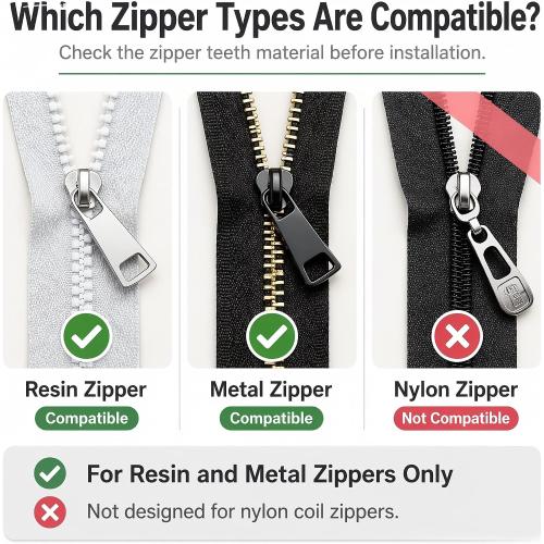 Universal Zipper Repair Kit - 3-Size Double-Sided Zippers Slider Replacement with Zipper Pull for Jackets, Luggage, Backpacks & Outdoor Gear | No-Sew Installation