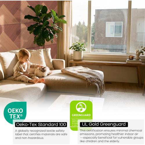 BUBOS Self-Adhesive Acoustic Wall Panels,6 Pack Wood-Pattern Soundproof Wall Panels, Total Size 70.8 x 47.2 Inches Decorative Sound Absorbing Panels for Studio, Home,Deep Diamond Weave