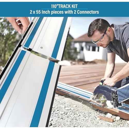 110 Track Saw Guide Rail Joining Set for Makita or Festool Includes 2x55 Extruded Rails, Connectors and Anti Slip Rubber Strips