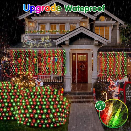 Hezbjiti Pack of 2 Battery Operated Christmas Net Lights Outdoor Total 200LED Waterproof Timed Memory Mesh Lights for Xmas Trees Bushes Garden Yard Lawn Patio Christmas Decor (Red and Green)