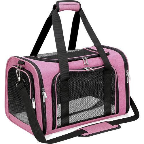 Soft-Sided Cat/Dog/Pet Carrier, Collapsible Pets Travel Carriers for Big Cats/Small Dogs with Shoulder Strap & Removable Mat, Mesh Puppy Carry Bag, Up to 25 Lbs (Pink)‼️light dirt‼️