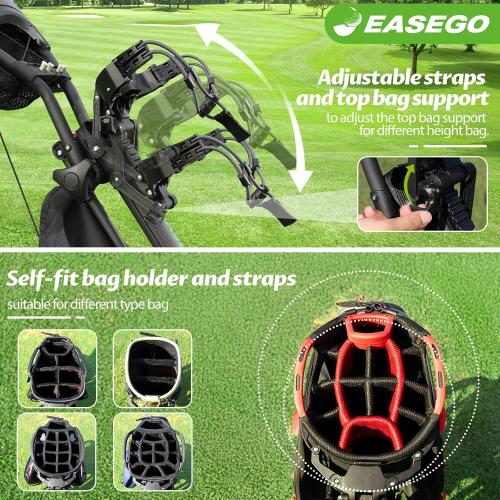 EASEGO Golf Push Cart 4 Wheel : Golf Walking Carts with Phone Holder/Cup Holder/Umbrella Holder/Foot Brake/Cooler Basket 3 Wheel Superlite Golf Pull Cart All-Terrain Golf Caddy Carts