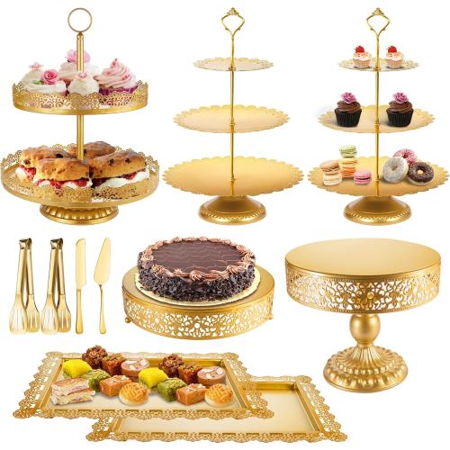 Gold Cake Stand Metal Dessert Table Display Set Tiered Cupcake Holder Fruit Candy Donut Plate Serving Tower Tray Platter (Gold)
