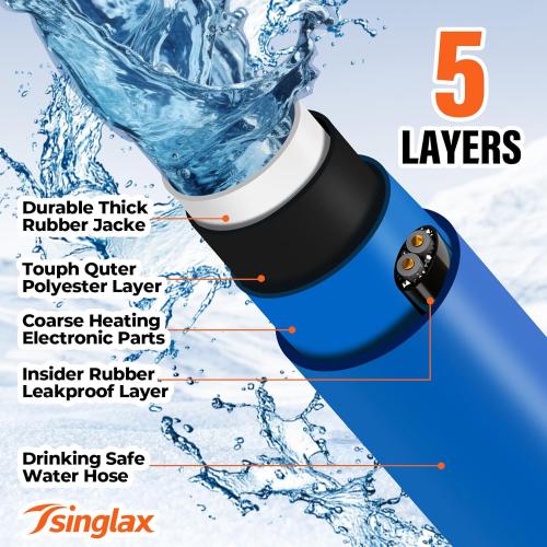 15FT 30FT Heated Water Hose for Rv,-45 ℉ Antifreeze Heated Garden Water Hose,Lead-Free & BPA-Free, Rv Freshwater Hoses with Fittings, Rv Accessories