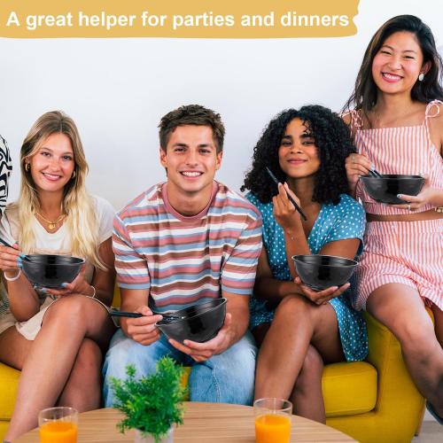 21Pack 32oz Black Disposable Plastic Bowls Plastic Salad Bowls Large Stackable Serving Soup Dinnerware for Birthdays, Weddings, Parties, Festivals