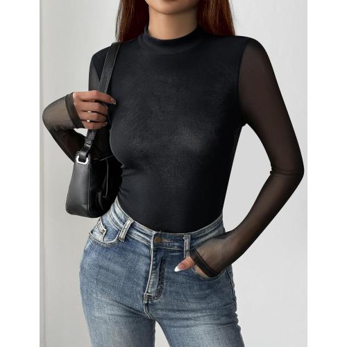Zeagoo Womens Mesh Long Sleeve Tops See Through Going Out Blouses Mock Neck Sheer Party Outfits Shirts medium
