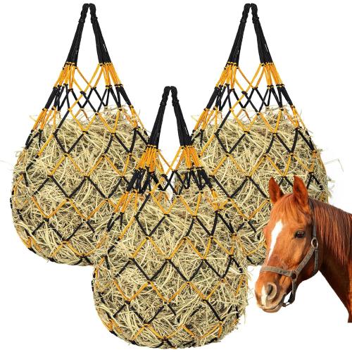 3 Pcs Hay Bags for Horses, Hay Nets for Horses Goat Sheep,Goat Hay Feeder for Slower Feeding,Strong Load-Bearing Hay Bag Hanging for Horse Stable Trailer (Black and Yellow)