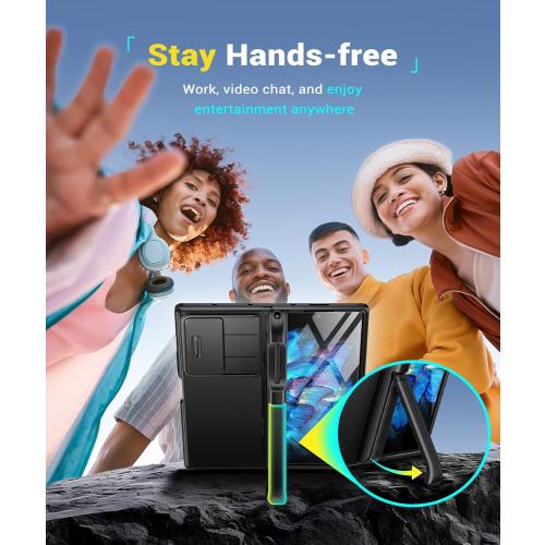 BERFY for Samsung Galaxy Z Fold 6 Case with Screen Protector, [2 Invisible Kickstand] Built-in S Pen Holder and Slide Camera Cover, [Anti Spy] Full-Body Shockproof Slim Phone Case for Z Fold 6, Black
