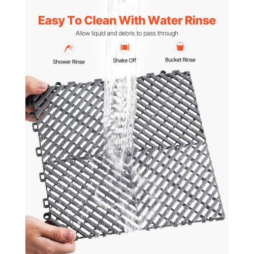 VEVOR Interlocking Drainage Mat, 12” x 12” Modular Interlocking Cushion, 24 Pcs Splicing Drainage Mats, Non-Slip Gray PP Drainage Floor Tile and Shower Mat, for Garage, Garden, Kitchen & Outdoor