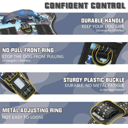 Auroth Tactical Dog Training Harness No Pulling Front Clip Leash Adhesion Reflective K9 Pet Working Vest Easy Control for Small Medium Large Dogs Blue Camo M