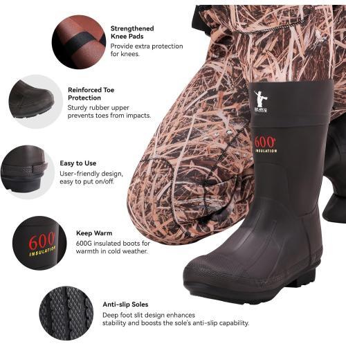 GearOZ Duck Hunting Waders for Men Size 11, 5mm Neoprene Waterproof Chest Insulated Camo Wader Fishing Waterfowl Hunter