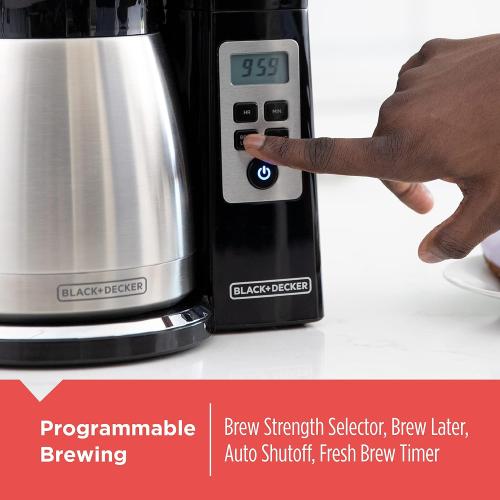 BLACK DECKER 12 Cup Thermal Programmable Coffee Maker with Brew Strength and VORTEX Technology, Black/Steel, CM2046S