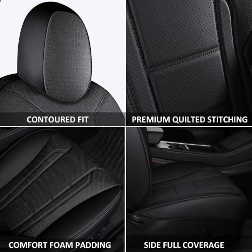 FREESOO Car Seat Covers for Tesla Model Y Waterproof Nappa Leather Full Set Seat Replacement Protector Custom Fit 2020 2021 2022 2023 2024 Black