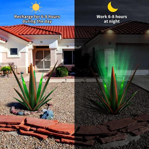 KODIBO 24 Large Metal Agave Plant Outdoor Decor with Solar Light, Rusty | IP65 Waterproof Solar Light, Weather-Resistant Metal, Hand-Painted Finish, Tequila Rustic Sculpture, Southwestern Style Decor