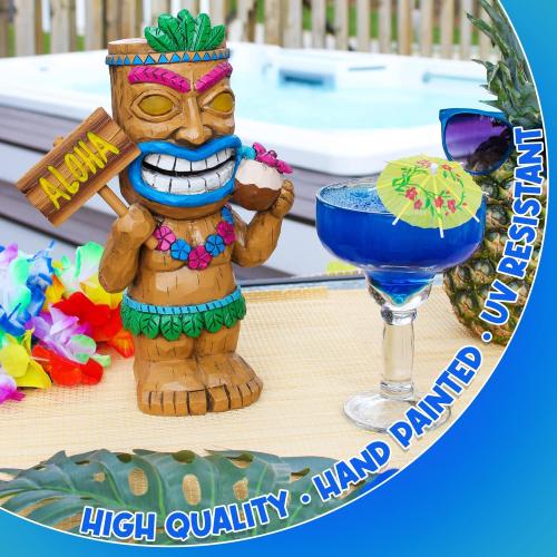 Darware Solar Garden Tiki Statues  Solar-Powered Hawaiian Luau Party, Pool Tiki Bar and Garden Decor
