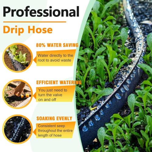 2025 Upgrade Thickened Flat Garden Soaker Hose 100 FT, Flexible Water Hose Irrigation Tubing, Leakproof Drip Hose Watering for Garden, Lawn, Flower Bed (50 FT x 2Pack)