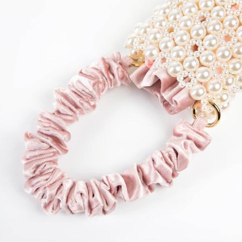 YUSHINY Women Faux Pearl Beaded Evening Pleuche Bucket Handle Bags with Velvet Lining for Wedding Party