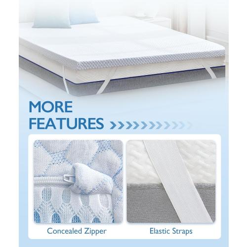 SINWEEK 2 Inch Twin Cooling Memory Foam Mattress Topper for Pressure Relief, Bed Mattress Pad with Cooling Soft Cover and Corner Straps, CertiPUR-US Certified