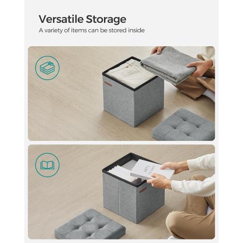 SONGMICS Storage Ottomans, Set of 2, Foldable Small Ottoman Foot Rests, 11.8 Inches Foot Stool, Cube Ottoman with Storage, Each Load up to 286 lb, for Living Room, Bedroom, Dorm, Light Gray ULSF028G22