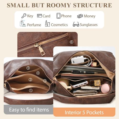 Women's Vegan Leather Handbag, Foldable Shoulder Tote, Crossbody Satchel Purse