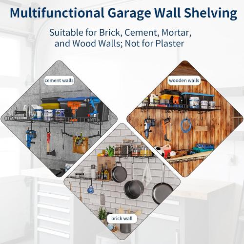 4 Pack Garage Wall Shelf, Wall Mounted Storage Shelves, Heavy Duty Metal Shelves for Room Wall, Loads 160 LBS Floating Shelves Mesh Storage Rack for Garage, Office, Basement,Wall Cabinet and Kitchen