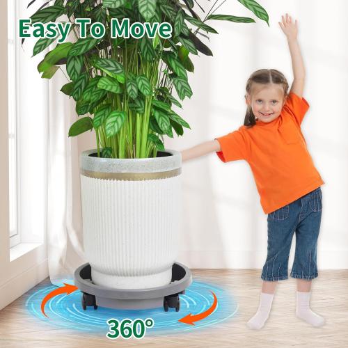 3 Pack 11 inch Plant Caddy with Lockable Wheel, Drainage & Self-watering Design, Movable Wheeled Round Planter Stand Coaster Trolley, Flower Pot Dolly Rack Tray on Rolling Caster Roller Indoor Outdoor