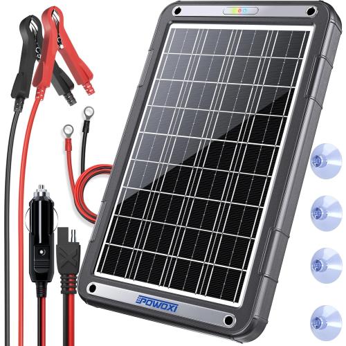 POWOXI 12V Solar Car Battery Charger: 15W Solar Trickle Charger Maintainer with MPPT Controller for Car - RV Boat Marine Motorcycle - Solar Panel Kit for Automotive Trailer Truck Snowmobile Tractor