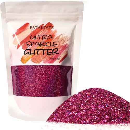 Holographic Fine Glitter 150g for Epoxy, Slime Tumblers, Cosmetic Body Nail Face Eye, Resin DIY Art Craft, Festival Decoration (Fuscia)